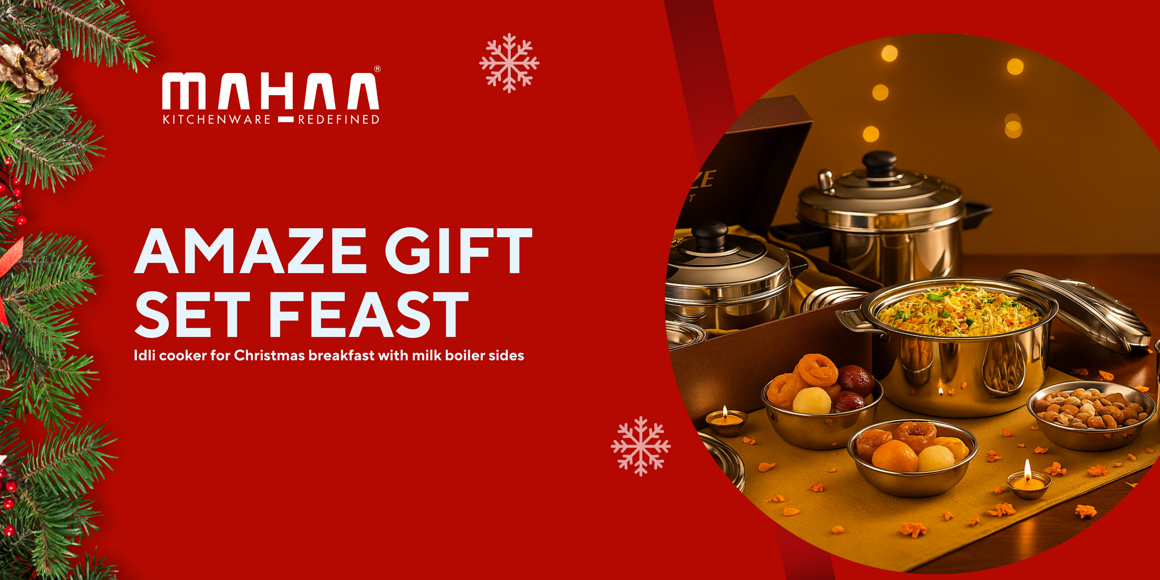 Amaze Gift Set Feast: Idli cooker for Christmas breakfast with milk boiler sides.